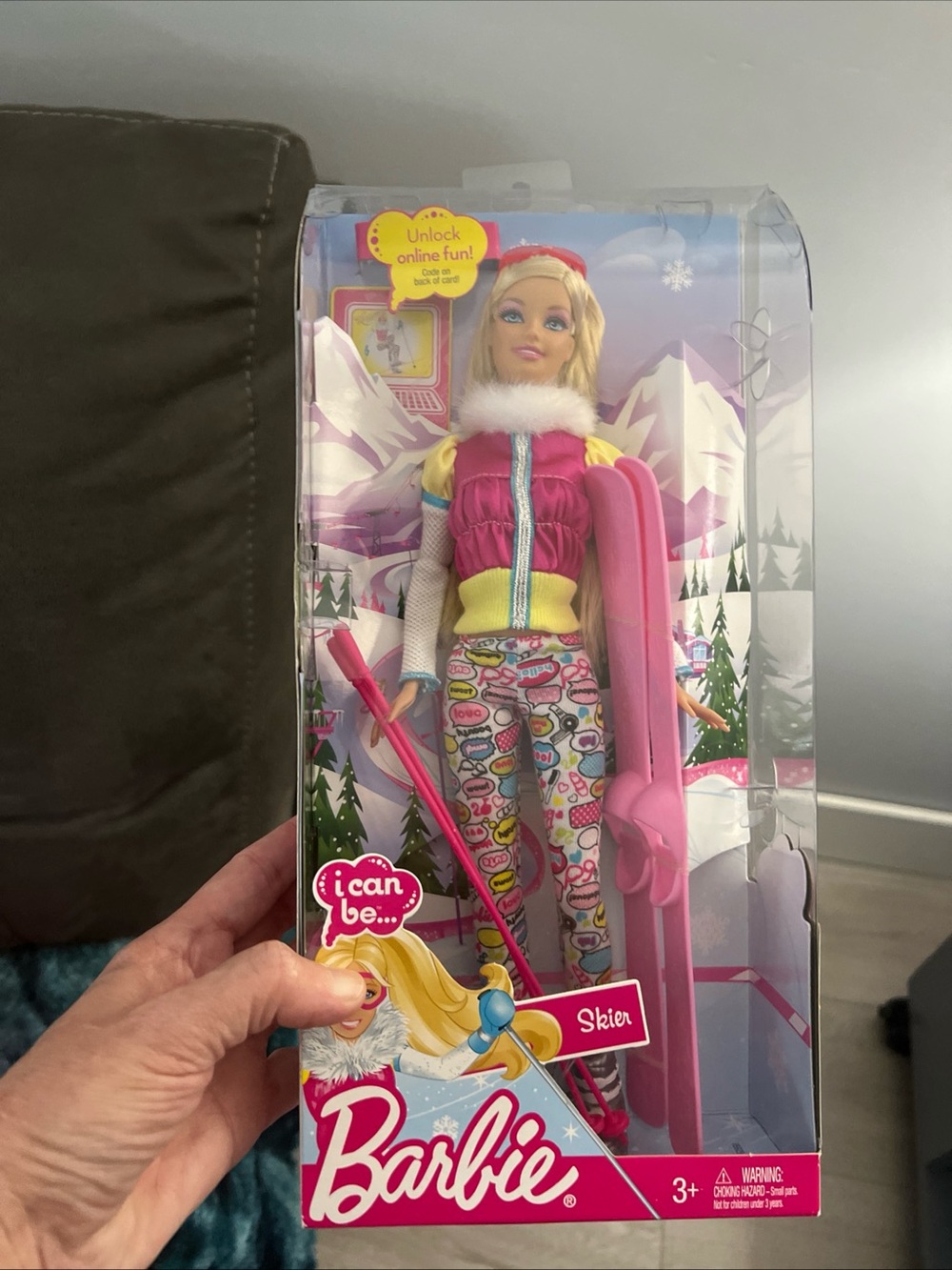 Mattel Barbie Doll in Pink Ski Outfit with Colorful Pants